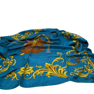 Celine Equestrian Baroque Print Blue Silk Scarf